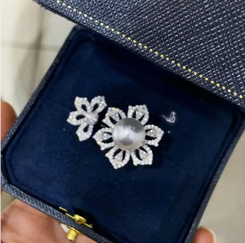 

classic 10-11mm south sea round white pearl ring 925s