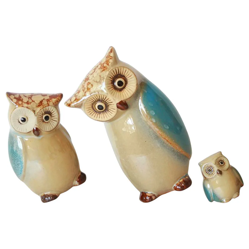 

3Pcs Porcelain Owl Statue Chic Animal Shape Desktop Bathroom Cabinet Ceramic Craft Gift for Animal Lovers