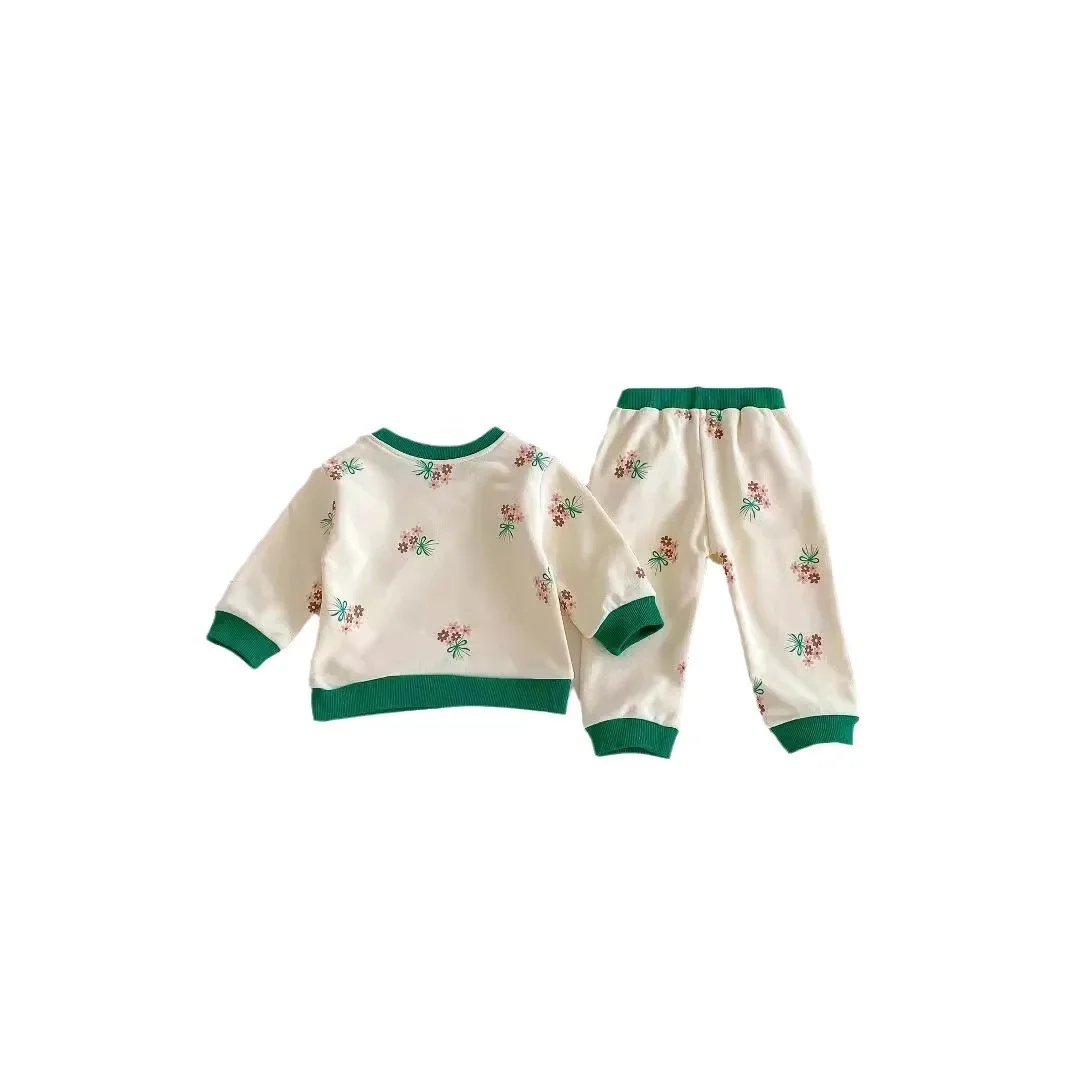 2024 New Baby Stylish Floral Set: Long Sleeve Pants for Boys and Girls, Cute Printed Sweatshirt Set for Children in Autumn