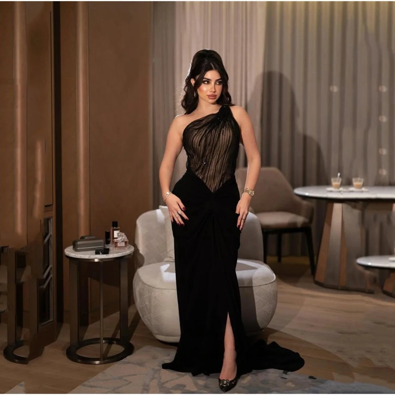 

Черное длинное платье с разрезом на заказ Вечерние платья Pastrol Унисекс Джерси Ретро Дубай Саудовская Аравия Израиль Пром по индивидуальному заказу