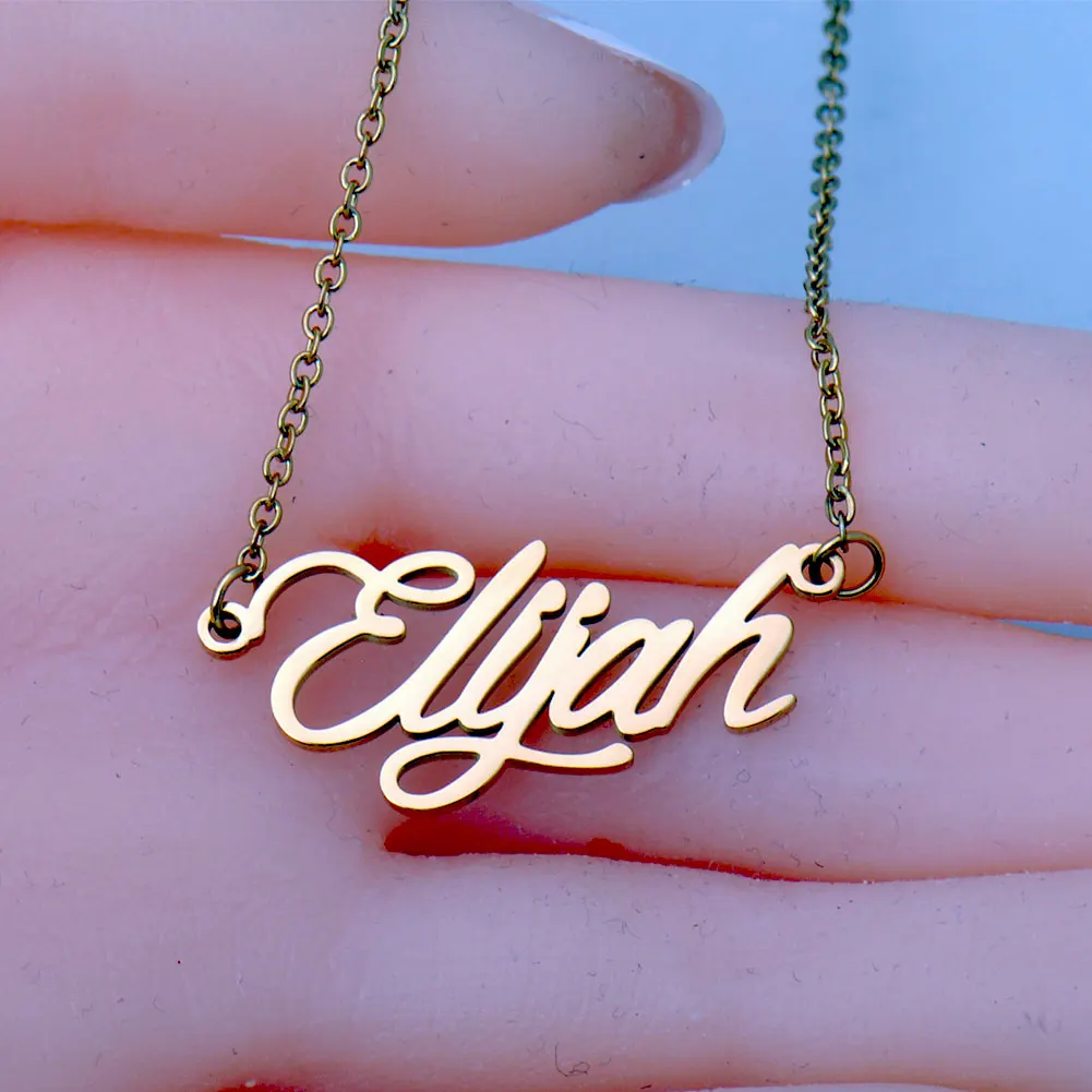 Stainless Steel Elijah Name Necklace Personalized for Women Gold Plated Nameplate Pendant Girlfriend Gift