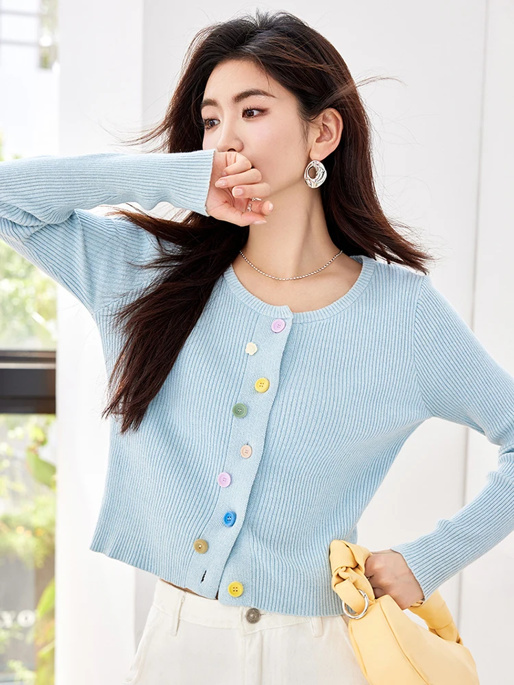 Women Casual Knit Tops Gentle Style O-Neck Sweater Cardigan Autumn New Fashion Sweet Buttons Up Short Coat