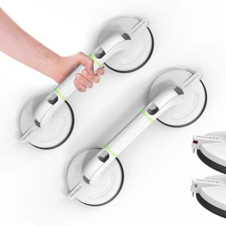 

2 Pack 15 Inch No-Drilling Shower Grab Bars for Bathtubs Showers Heavy Duty 265lbs Support Handles with Safety Indicator and Ni