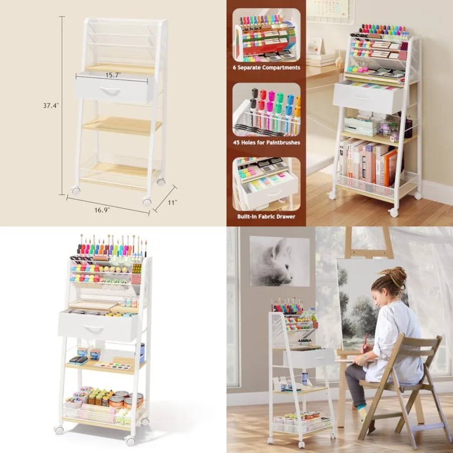 

3 Tier Rolling Cart - Metal Utility Cart with Storage Drawer and Wheels Versatile Art and Craft Organizer for Home Office or St
