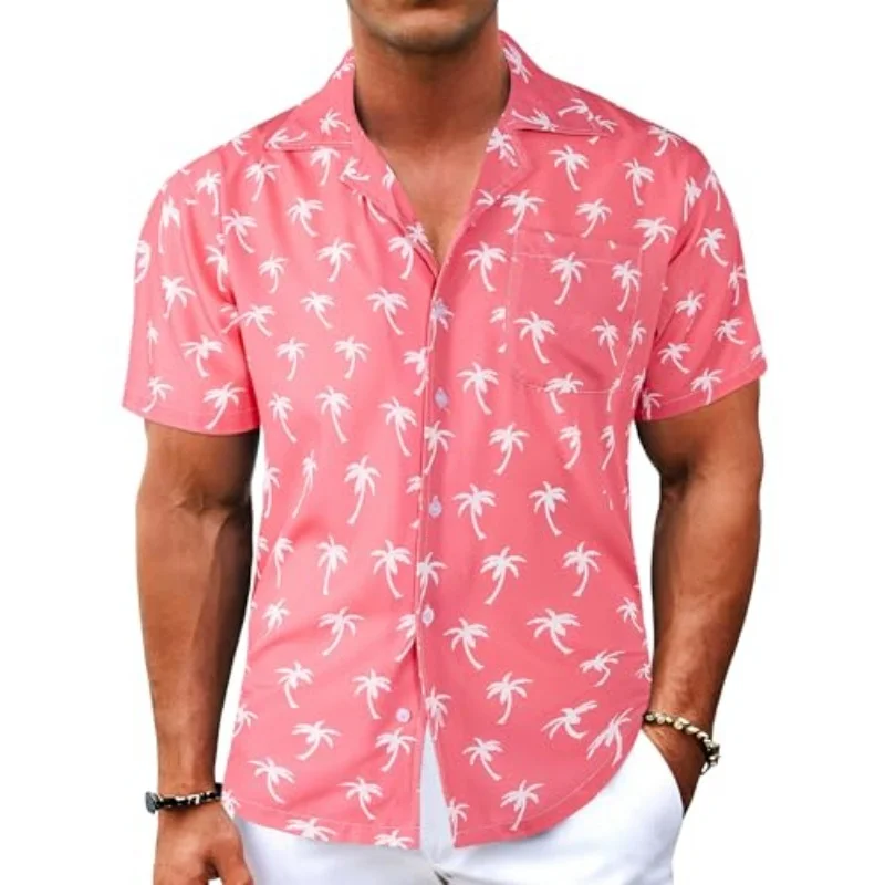 Men's Hawaiian shirt short sleeved button casual shirt summer print tropical floral beach shirt