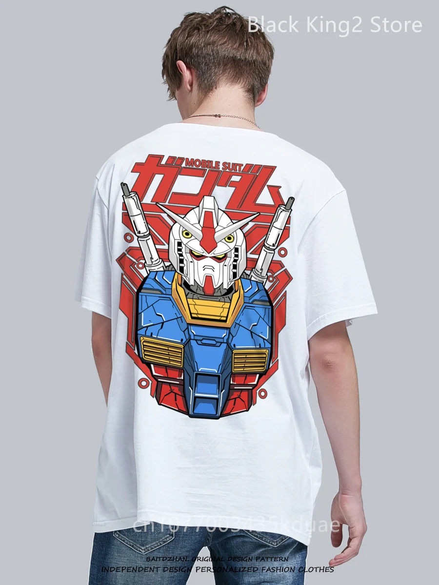 Gundam Graphic T-Shirt Summer Men\'s Women\'s Trend Brand Cartoon Cotton Crew Neck Short Sleeve T-Shirt Casual Loose Men Clothing