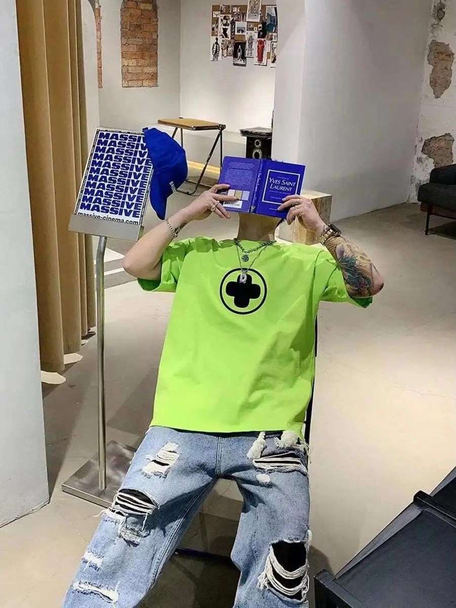 夏用カジュアルルーズフィットメンズtシャツ半袖丸首クロスステッチポリエステル繊維快適通気性ファッショナブル