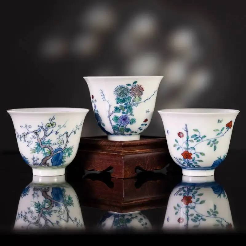 Sacred Mountain X Teacher Liu's Work, Kangxi Dynasty Doucai Twelve Gods Of Flowers Cup Set, Jingdezhen Handmade Antique-Style