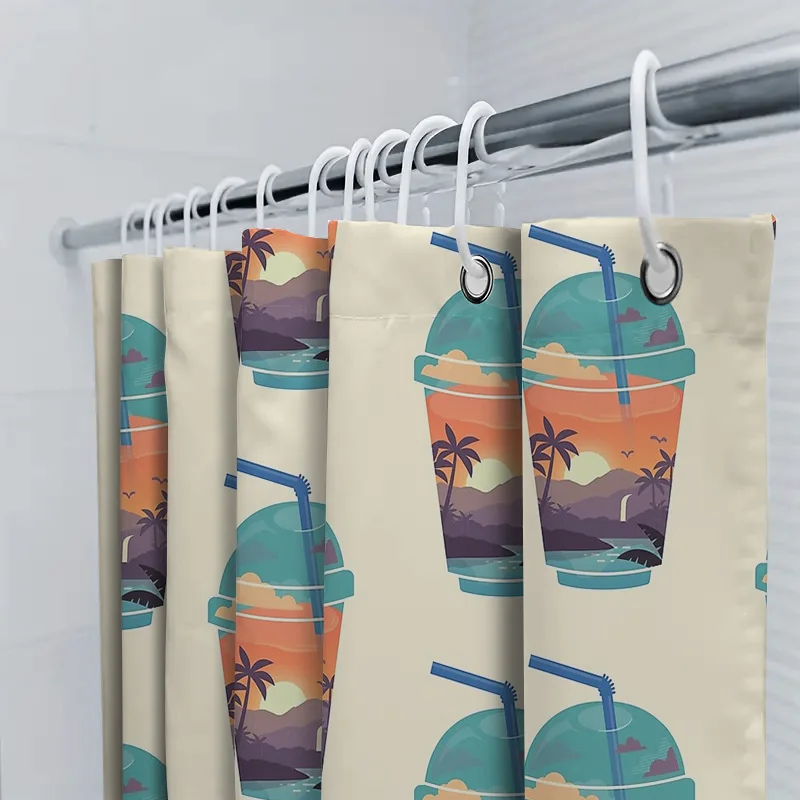 المحيط غروب الشمس شاطئ كوكتيل دش الستار المشاعر الاستوائية الساحلية ديكور المنزل منتجع نمط الحمام مجموعة الفنية طباعة جدار Hangi