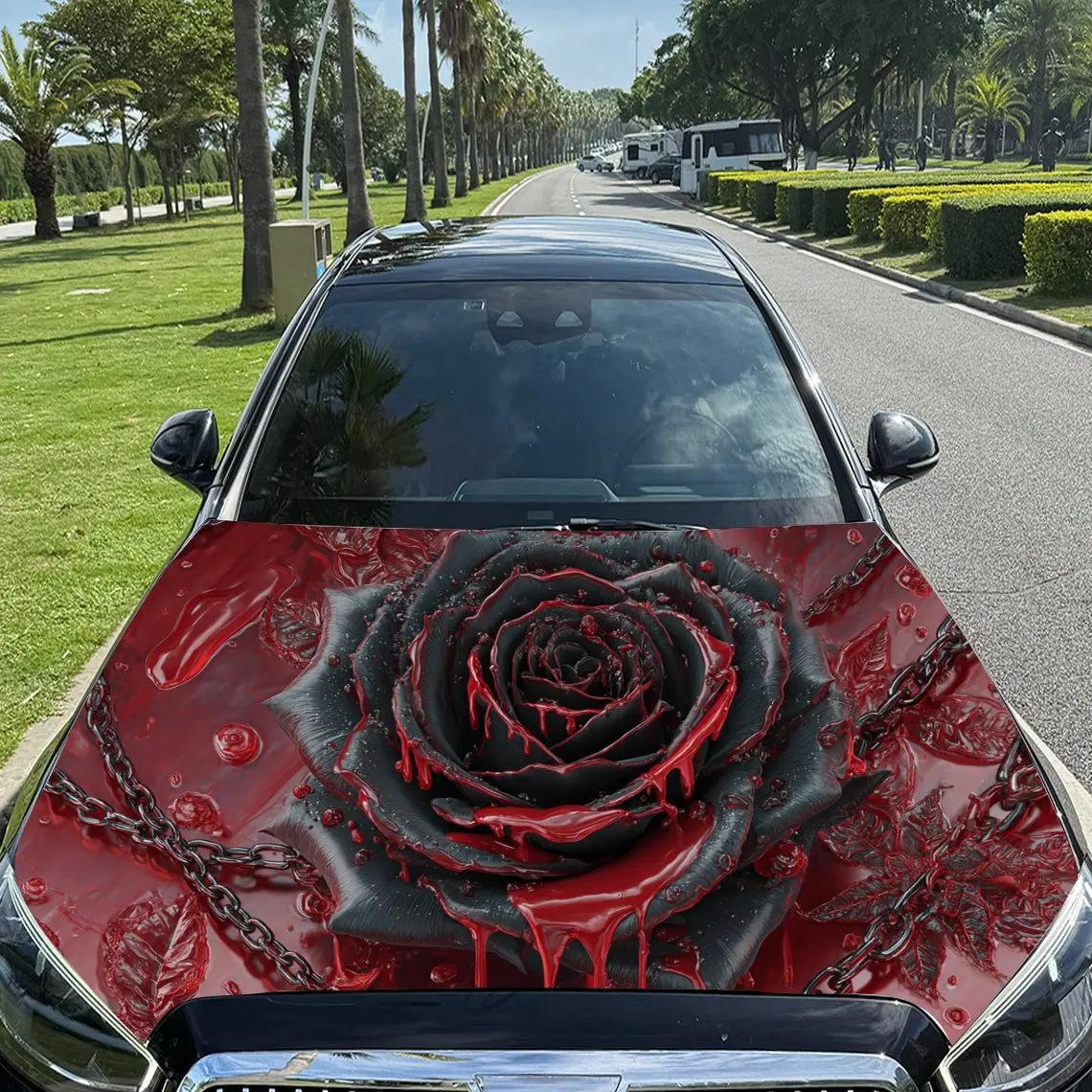 

Thrilling Rose Print car hood stickers, waterproof self-adhesive, scratch resistant, easy to stick, durable car PVC stickers, ca