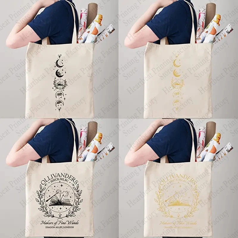 Ollivanders Wand Shop Wizard Book Shop Pattern Tote Bag borse a tracolla in tela per le donne quotidiane da viaggio borsa per la spesa pieghevole