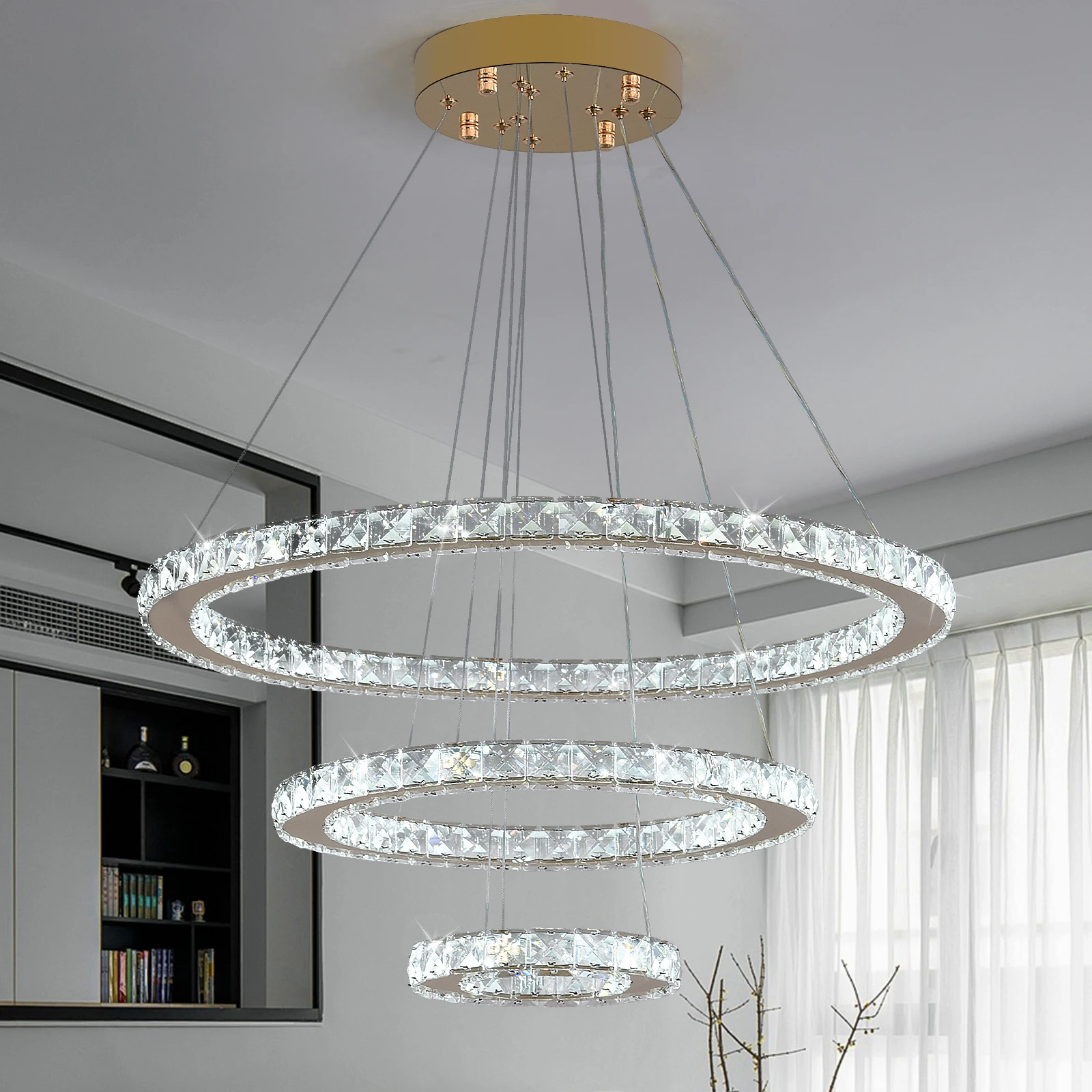 Crystal Luxury Pendant Lights for Living Room Remote Control Chandelier Lamp Bedroom Dining Room Smart Hanging Lighting Fixtures