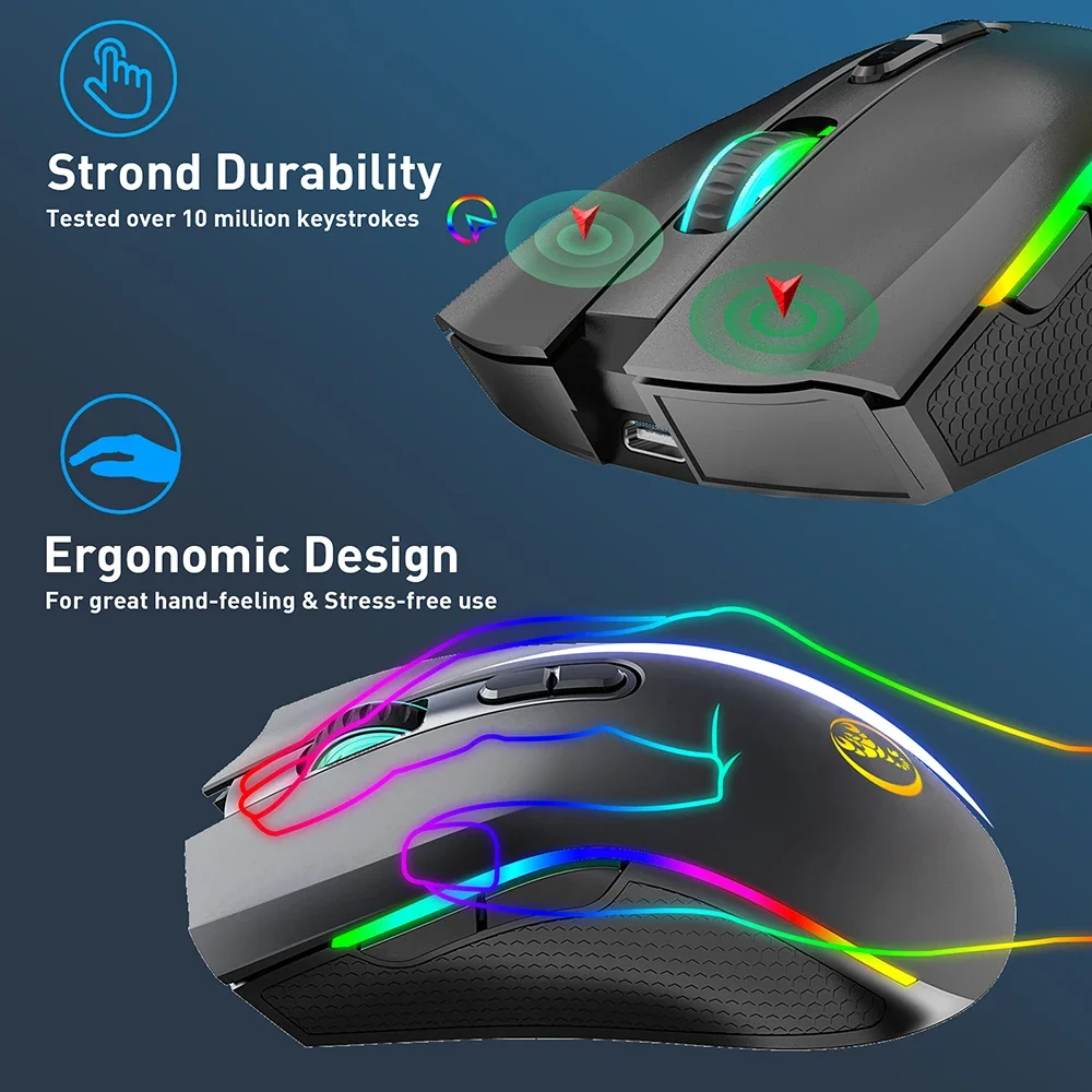 Rechargeable Wireless Mouse Gaming Usb Wireless Mouse White Rgb Gamer Maus 8 Buttons 4800dpi Cordless Mice For Computer Laptop