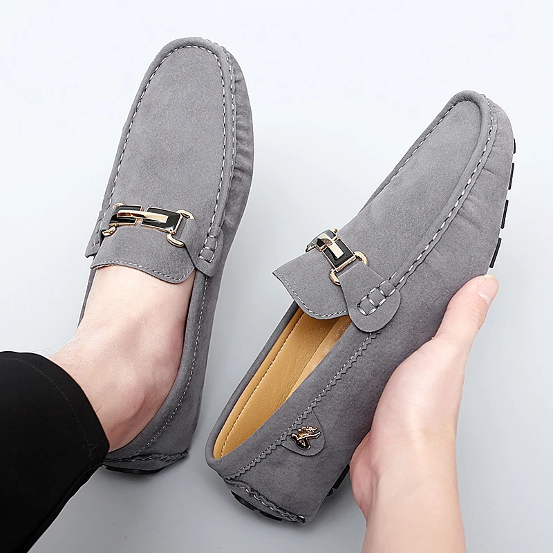 2023 Loafers Men Handmade Leather Shoes Red Casual Driving Flats Slip-On Boat Shoes Plus Size 47 48 Lron Buckle Beans Lazy shoes
