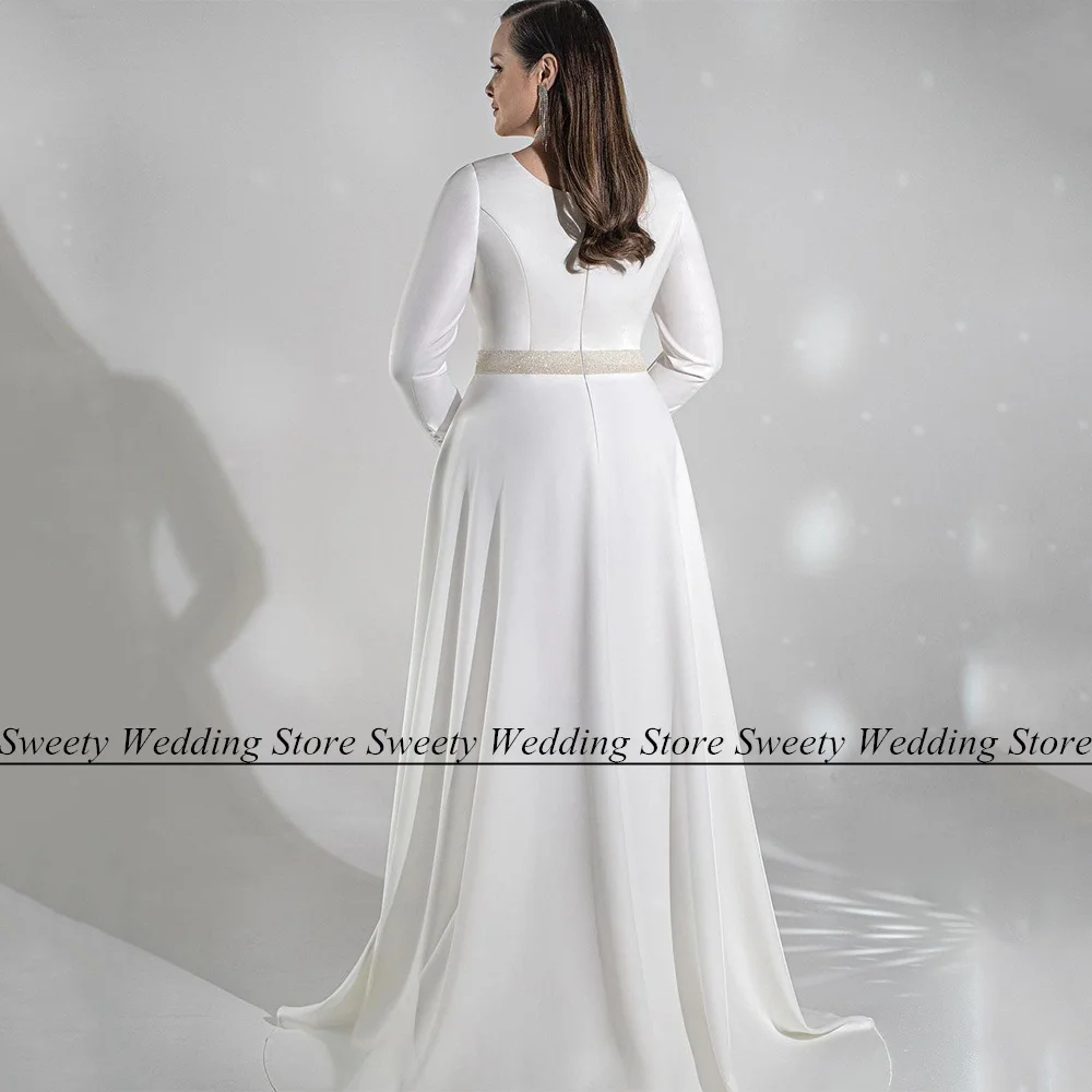 Plus size vestido de casamento casamento vestido de noiva personalizado mangas compridas decote em v plissado trem varredura uma linha noiva vestidos de novia