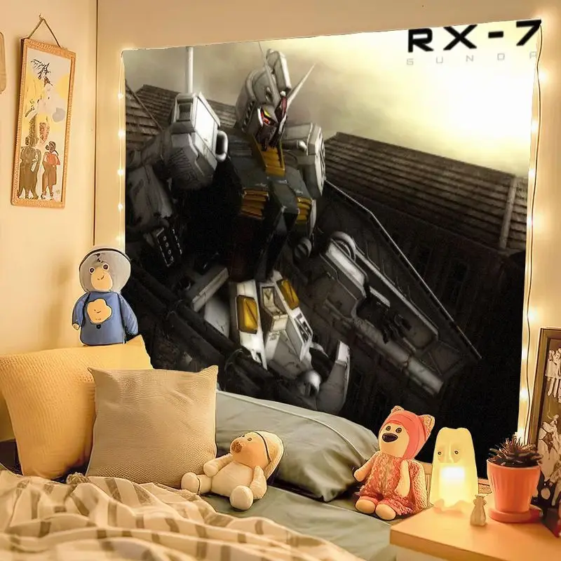 1PC RX-7 건담 로봇 메카 태피스트리, 침실 거실용 대형 벽 장식, 모드별로 꾸며진 아늑한 작업 공간 장식
