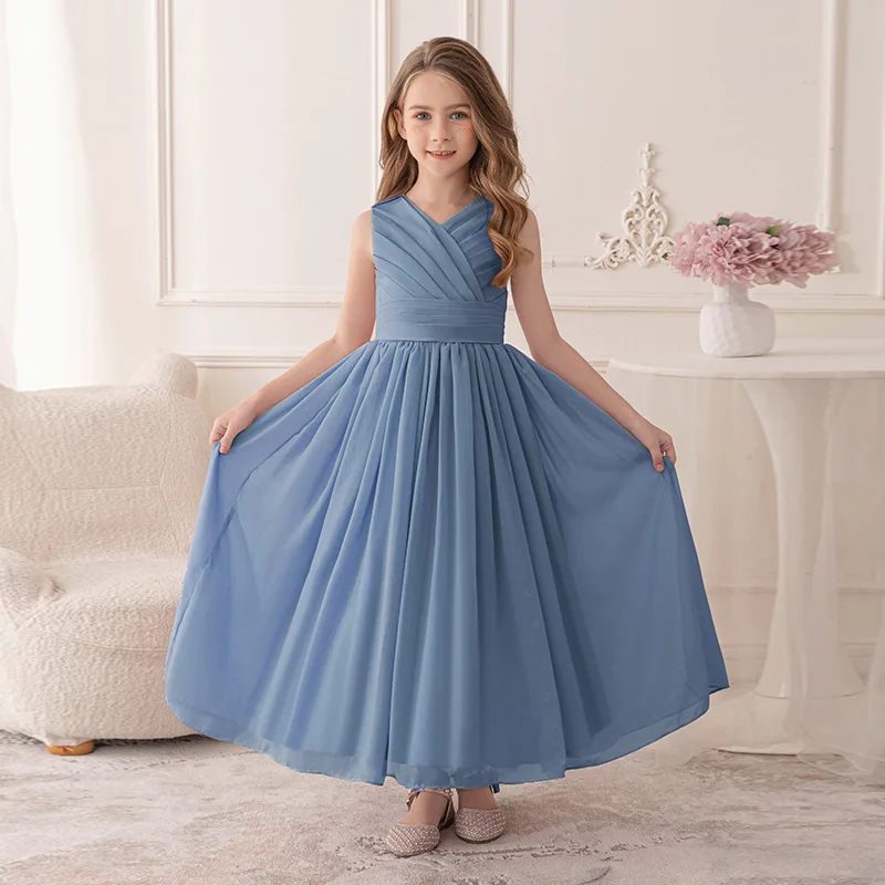 

White Elegant Bridesmaid Dress Toddler Kids Teens Dresses For Girls Children Pageant Party Wedding Princess Dress for 8-16 Years