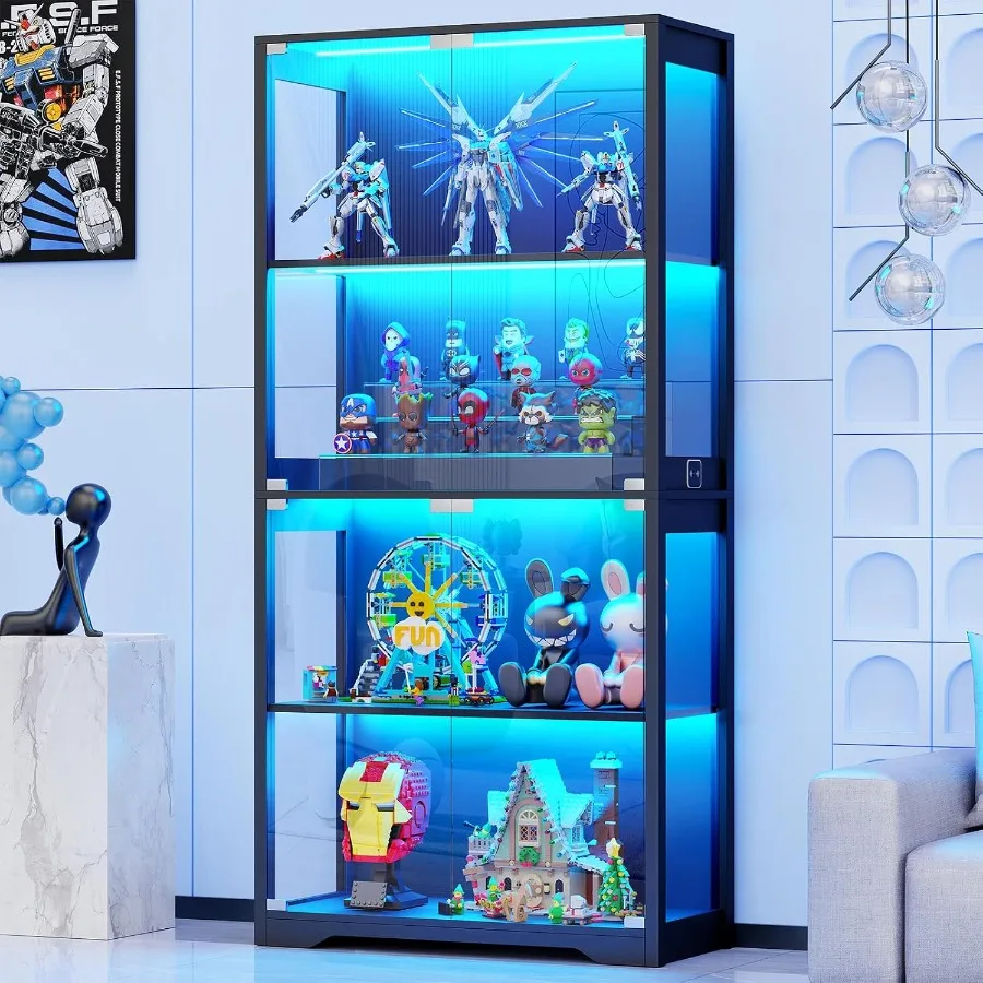 Display Cabinet with Glass Doors, 4-Tier Display Case