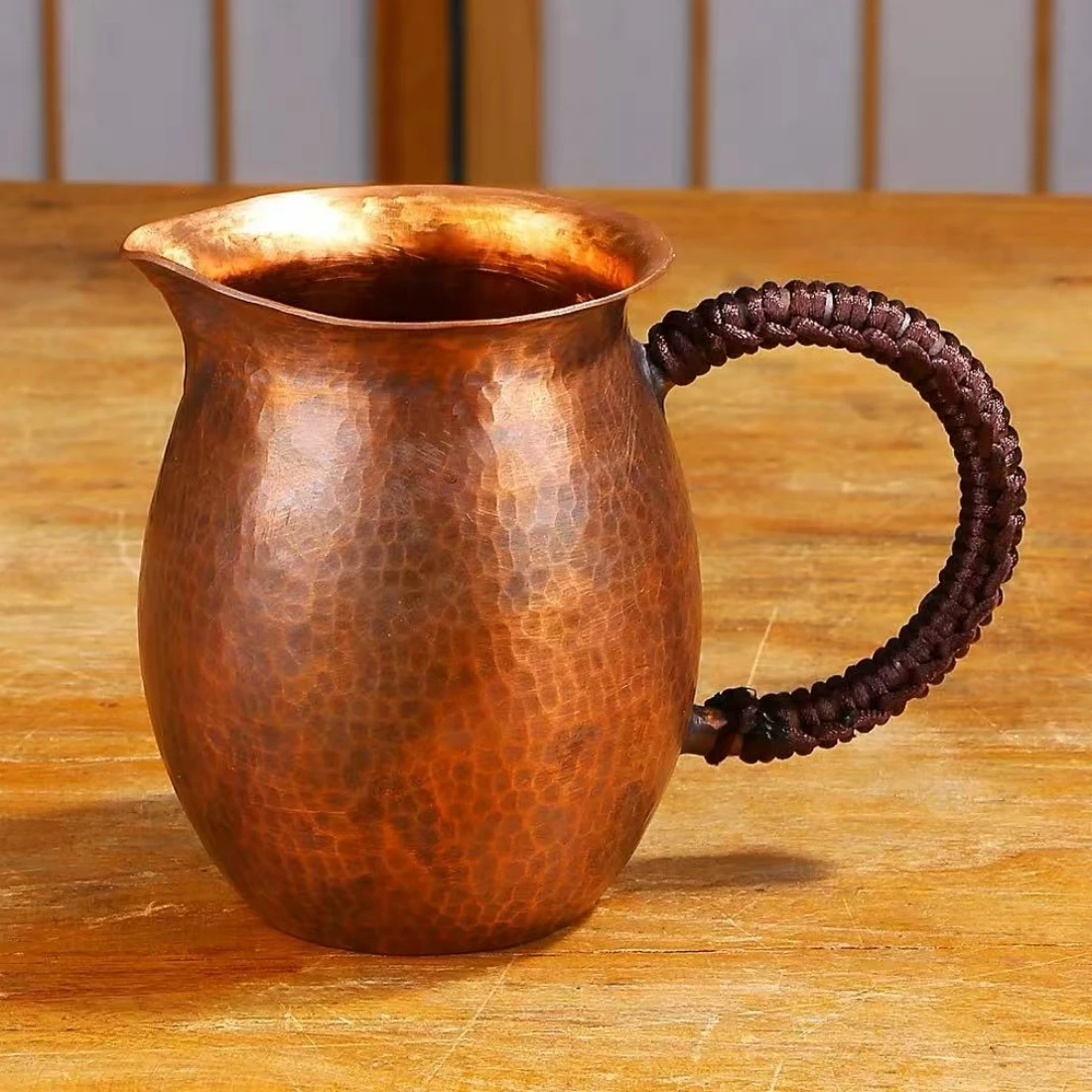 Pure Copper Coffee Mug,Tableware Engraving Hammer Texture Woven Handle 500 ml Moscow Mule Tumbler Mug,Vintage Tea Water Cup