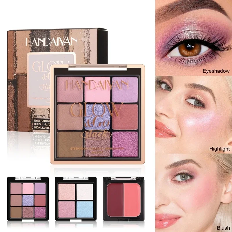 3 in 1 ombretto evidenziatore tavolozza fard tavolozza di ombretti a 9 colori glitter perlato scatola regalo per trucco viso multifunzionale