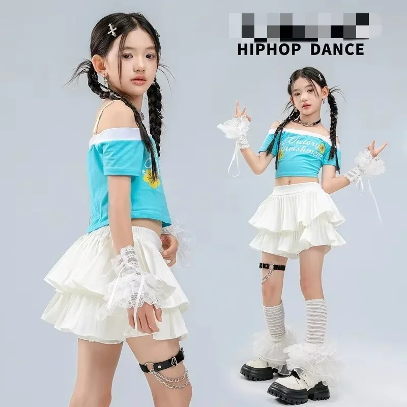 Girls K-pop Blue Crop Tops Joggers Baggy Pants Child Streetwear Girl Group Costume Kids Hip Hop Jazz Street Dance Clothes Set