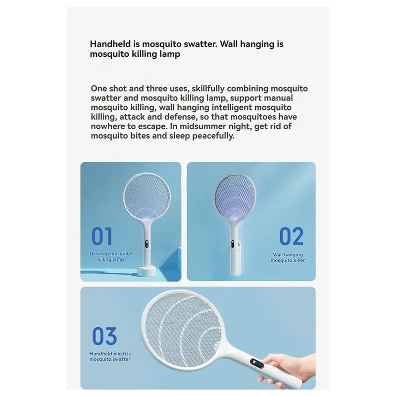 Electronic Mosquito Swatter E3 With Smart LED Power Display Lamp Wall-Mounted Repellent Lamp Rechargeable 2000Mah Battery
