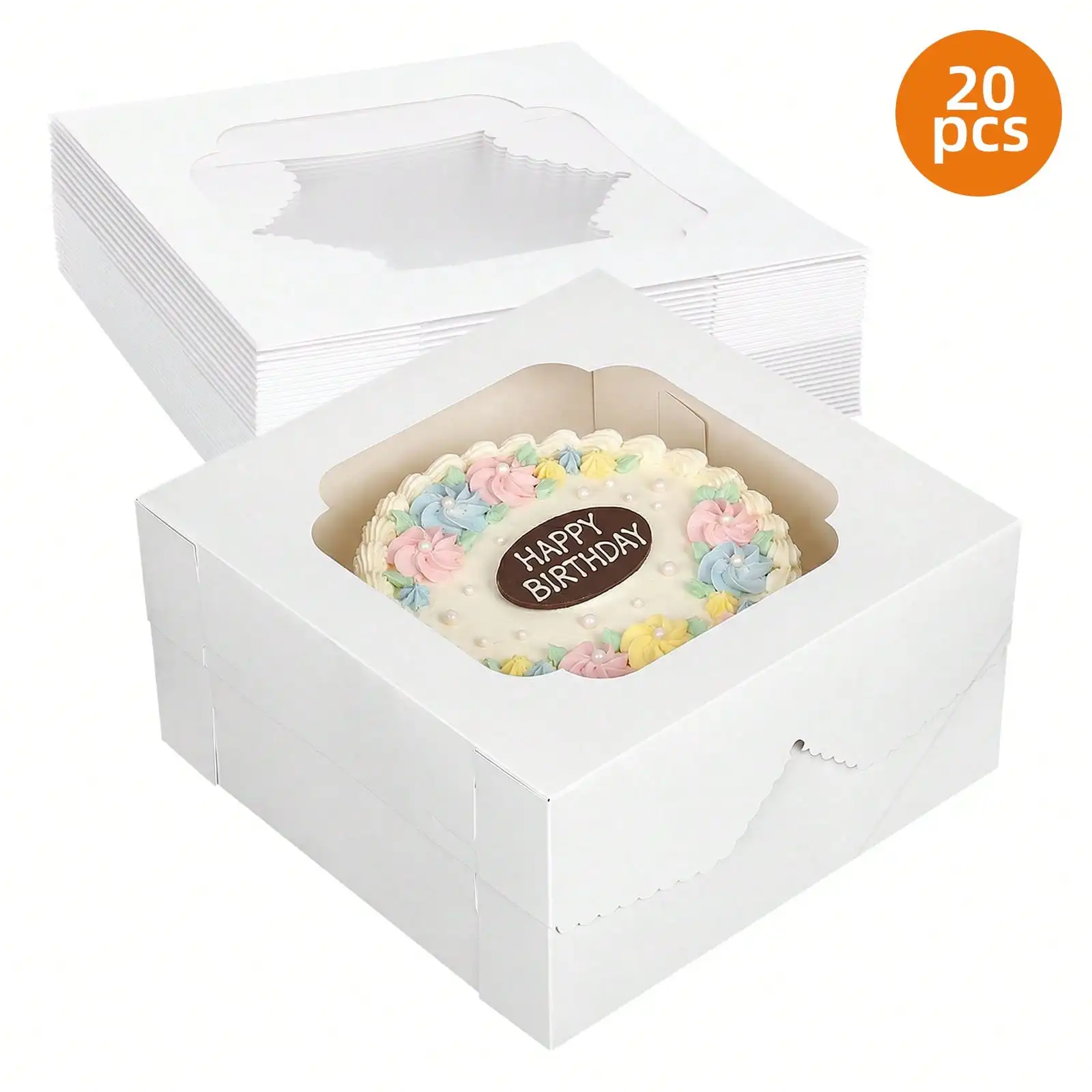 10/15/20Pcs Cake Boxes, Birthday Cake Boxes, 12×12×6 / 12×12×8 / 10×10×8 Inch White Bakery Boxes With Window, Disposable Cake Ca