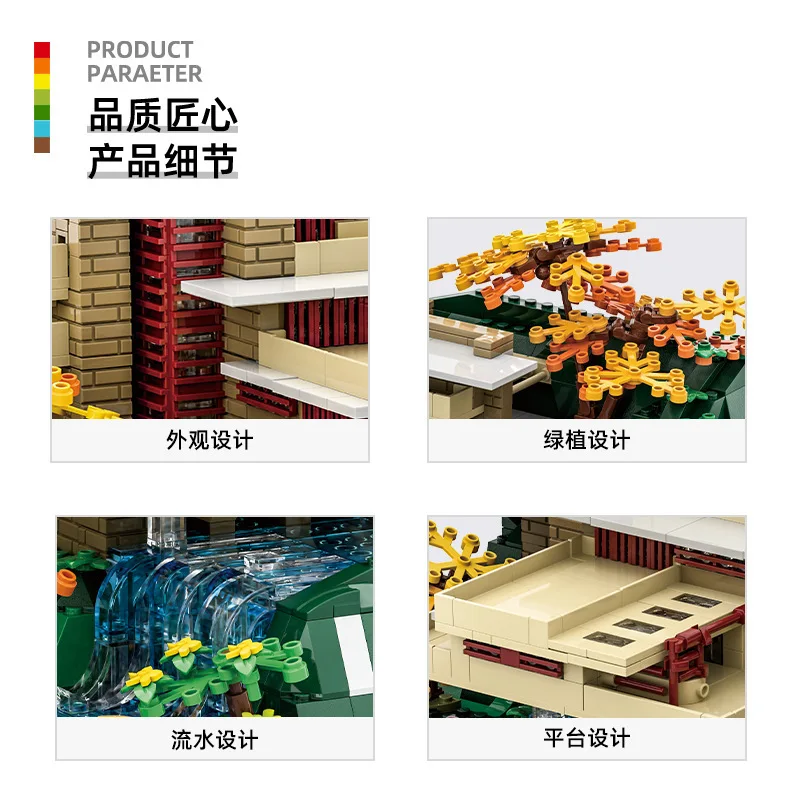 5232 Building Blocks Pennsylvania Fallingwater Architecture Landmark Model Compatible with Small Bricks Toy 1221pcs