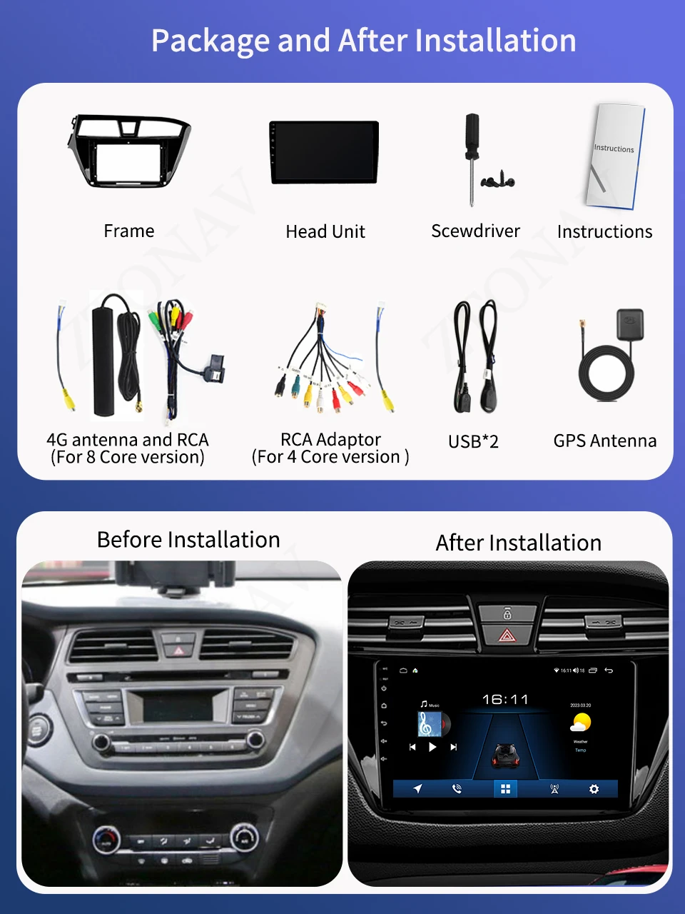 Android Radio For Hyundai i20 LHD 2015 2016 2017 2018 Car Media Player Auto Headunit Carplay Android Auto Support 360 Camera