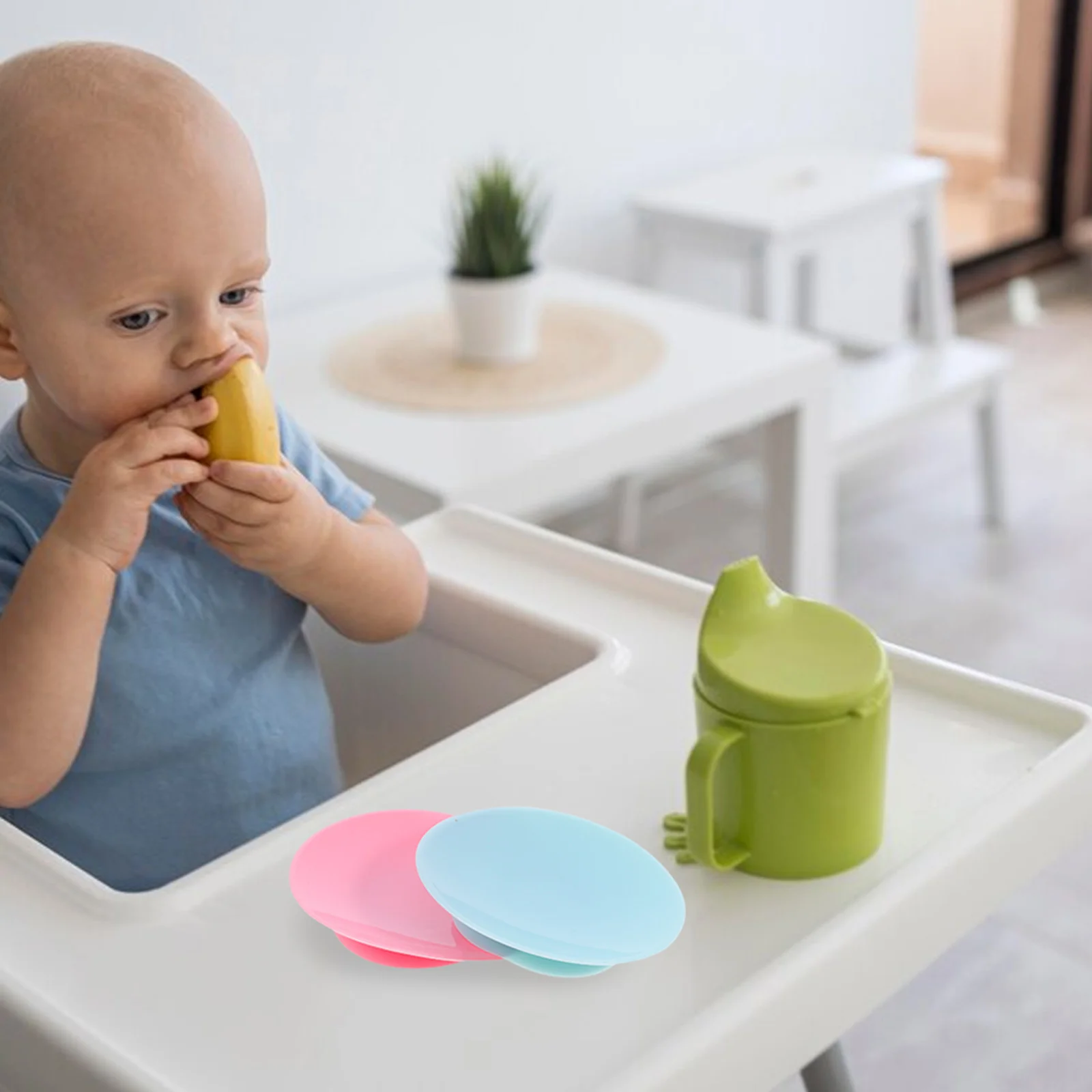 

4Pcs Baby Anti-Slip Plate Bowl Suckers Double Sided Portable Silicone Suction Cups Non-Slip Utensil Holder Food Bowl Fixer