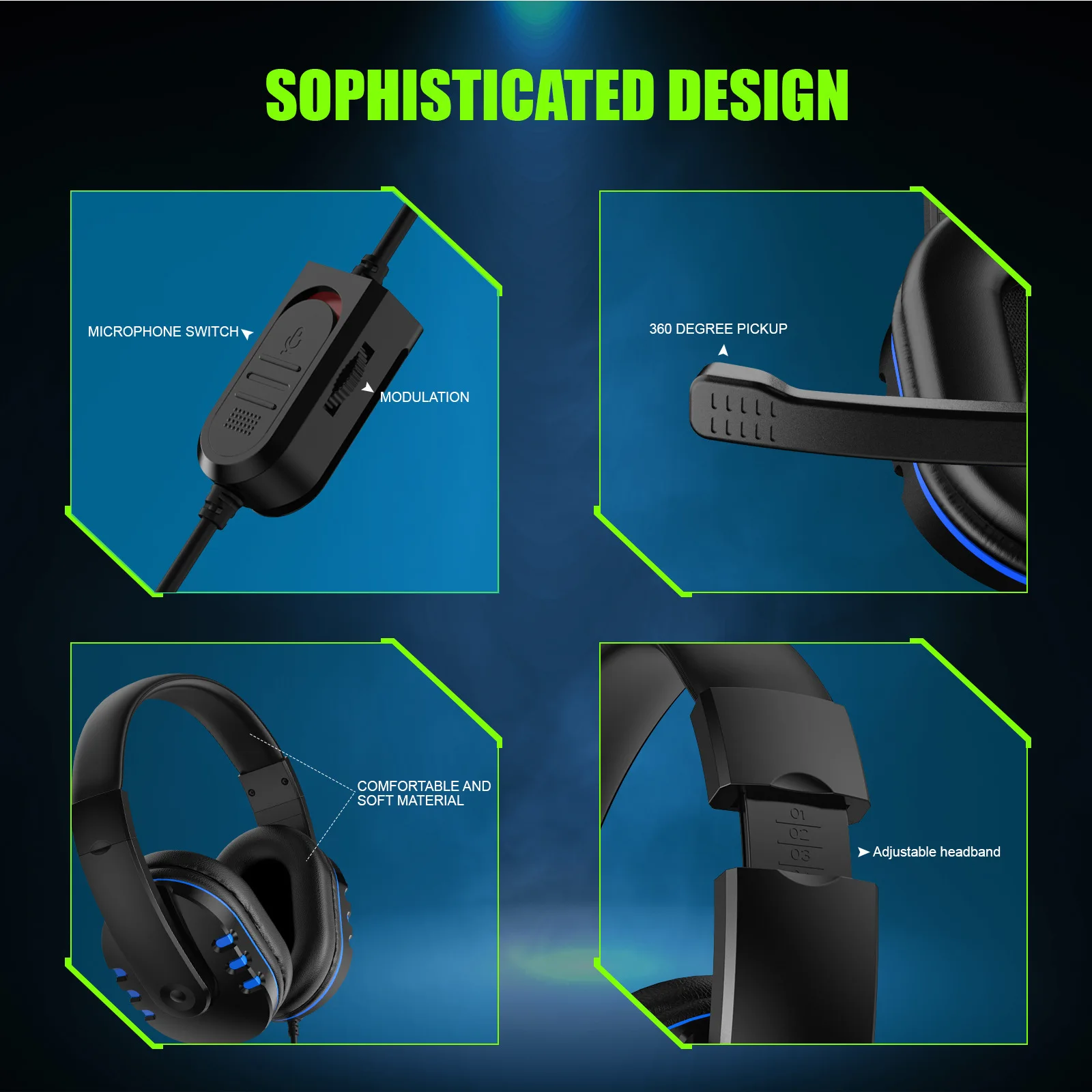 SW-782 Gaming esports Headset Computer wired headset Headset Light up headset adjustable HIFI Stereo Gaming Headset