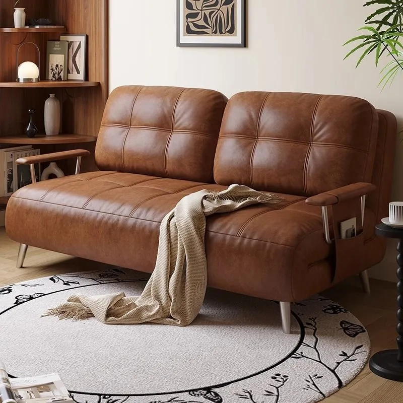 Sofa bed single folding dual-purpose medieval small apartment retractable solid wood study sofa study balcony lunch break bed