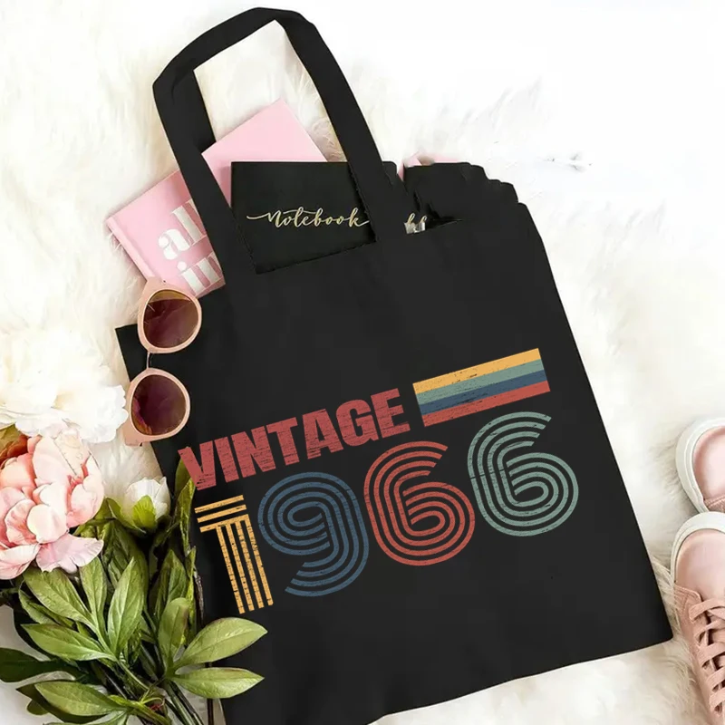 

Harajuku Vintage 1966 Black Canvas Tote Bags Women's Casual Birthday Year Gifts Fun 1960 To 1969 Series Shopping Handbag