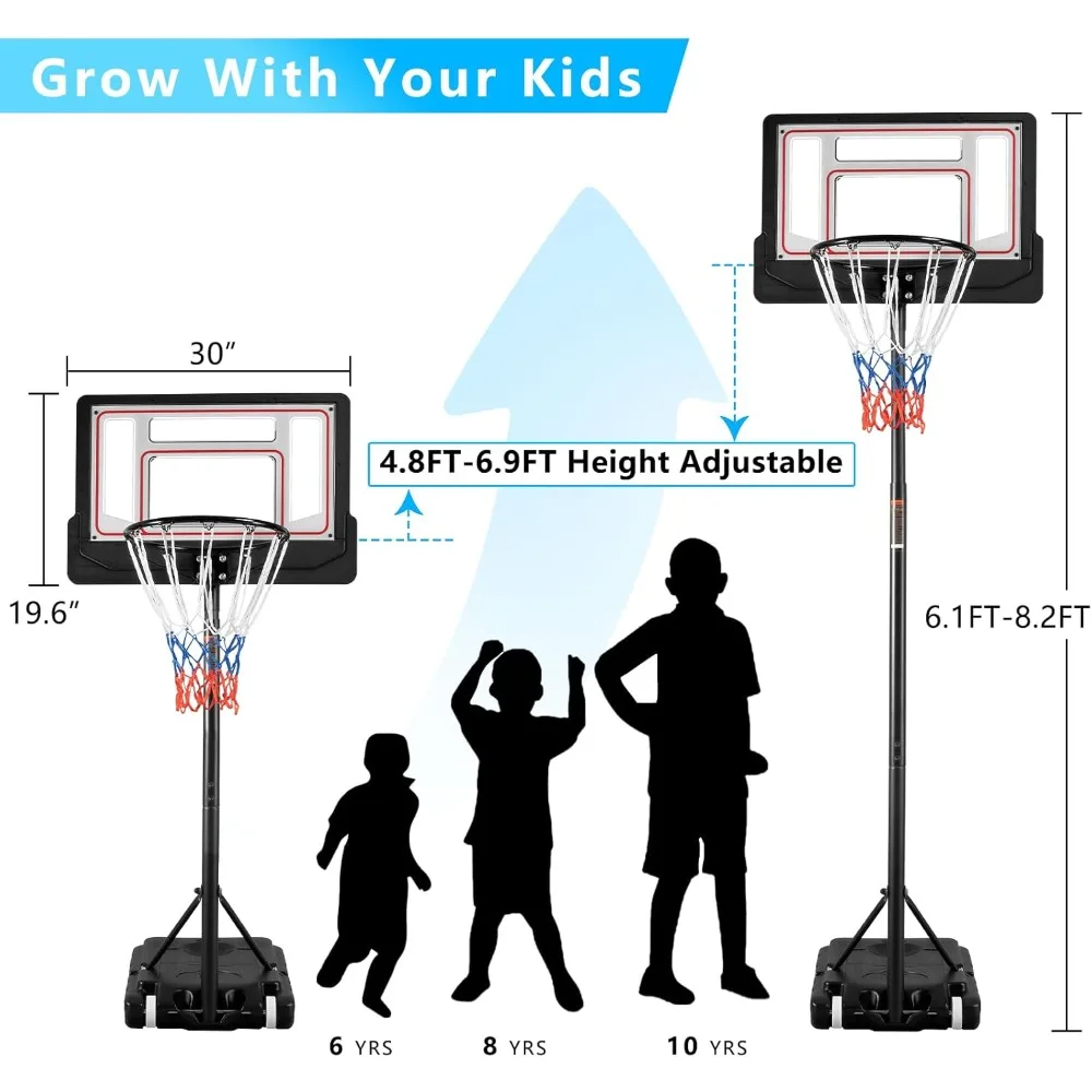 휴대용 농구대 높이 조절 가능 4.8-6.9피트 PET 충격 방지 백보드 및 바퀴 포함 야외 놀이용
