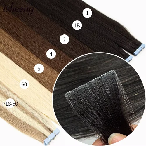 Imagen 1 del producto Isheeny-Cinta de trama de piel sintética, extensiones de cabello de 10 piezas, Invisible, máquina recta, Remy, 12, 16 y 20 pulgadas