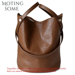 Motiongsome borsa retrò donna borsa a secchiello in pelle bovina conciata al vegetale borsa a tracolla Vintage Lady Commuter di grande capacità 2024 nuovo