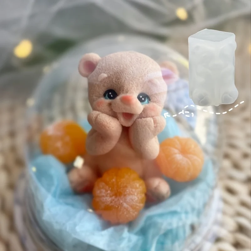 1pc DNEJIU 3D Cute Bear Resin Silicone Mold - 3D Face Supporting Bear Candle Mold with Expressive Eyes & Smiling Mouth