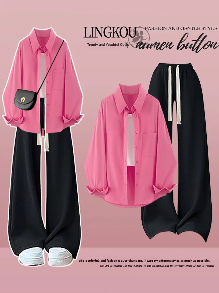 

Spring Casual Three-Piece Set Women's Loose Shirt High Waist Wide Leg Pants Vest Ageless Elegant plus Size Fashion Set