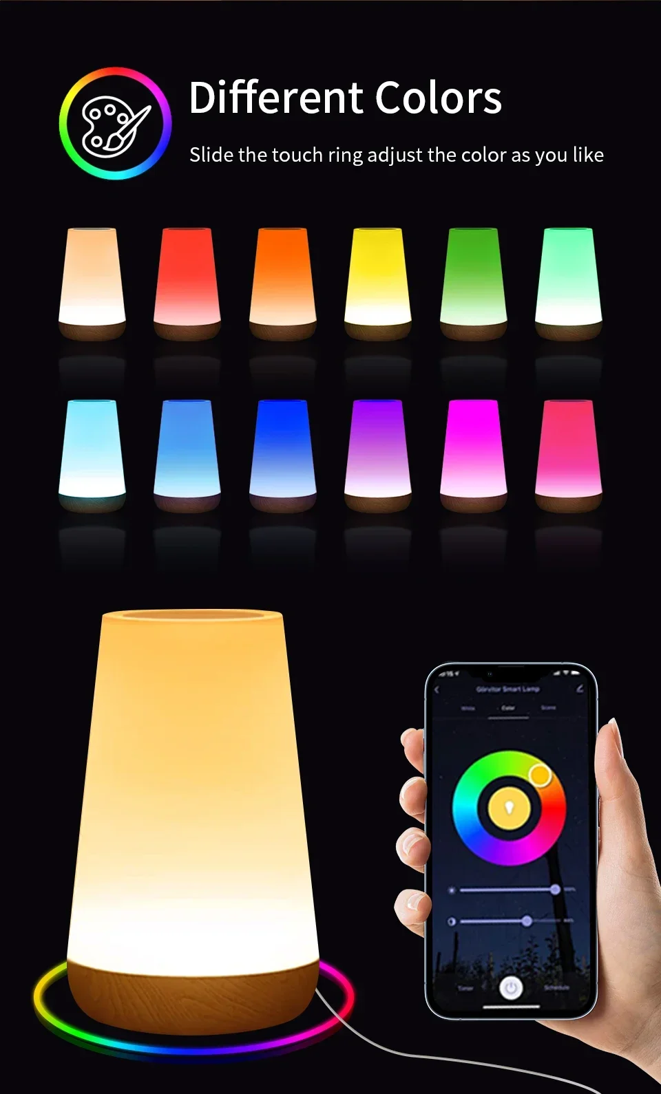 Tuya WiFi Smart Light Bedside Led Night Lights Dimmable Table Lamp RGB Touch Lamp Voice APP Control Google Home Alexa Smartlife