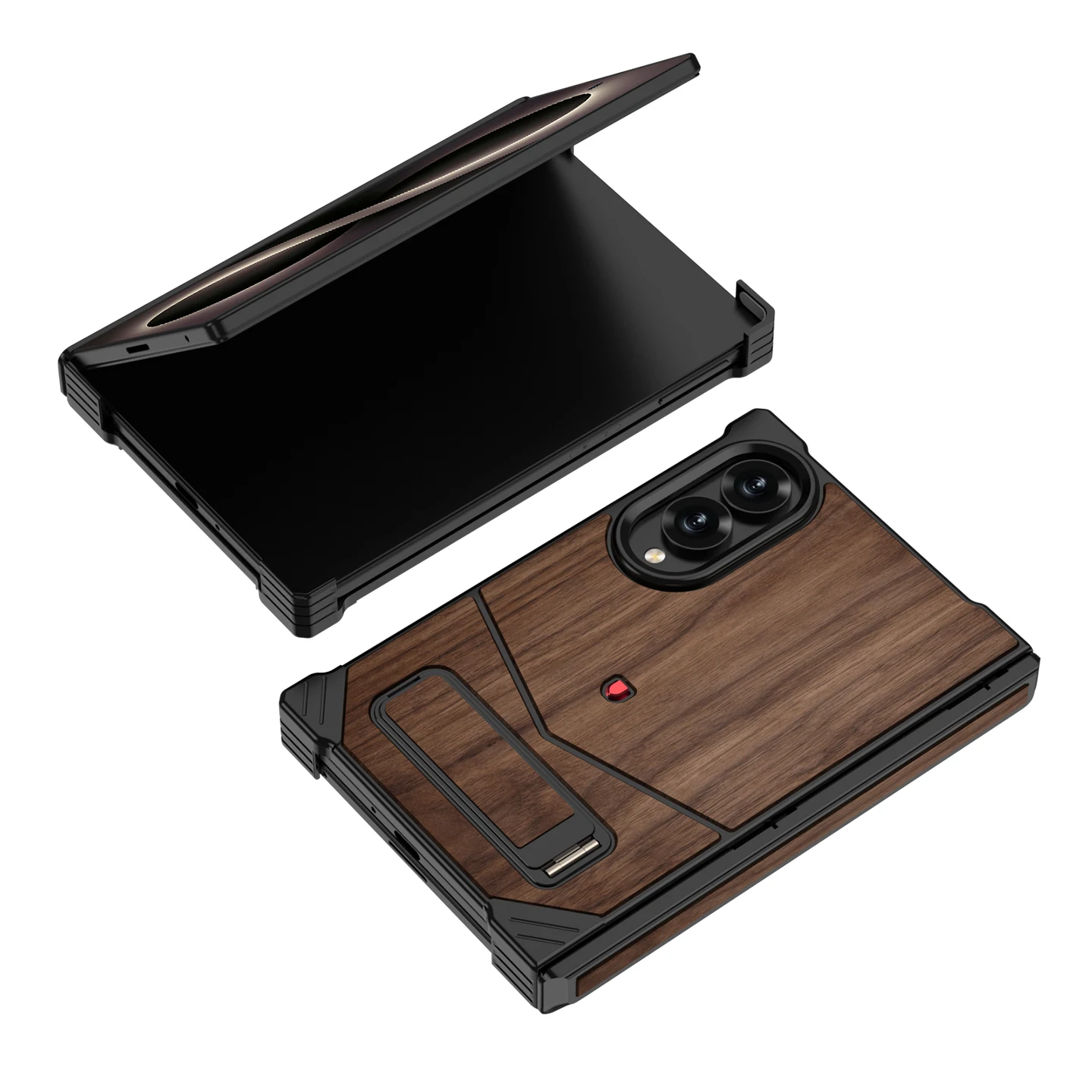 Alloy Wood Case for Samsung Galaxy Z Fold 8 Fold8 Cover Wooden Stand Folding Holder Shockproof Mechanical Buckle Walnut Shell