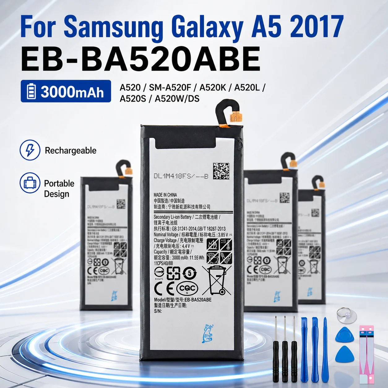 EB-BA520ABE 3000mAh Li-Polymer Rechargeable Internal Battery For Samsung Galaxy A5 2017 SM-A520F A520K A520L A520S A520W/DS