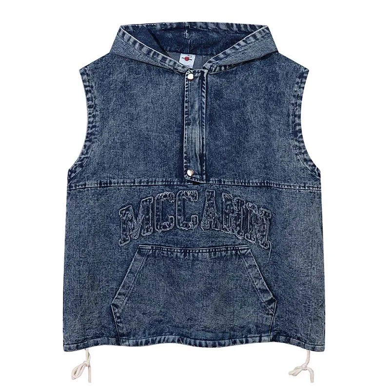 

Letter Embroidery Hip Hop Denim Vest Men Hip Hop Harakuju Streetwear Jeans Waistcoats Patchwork