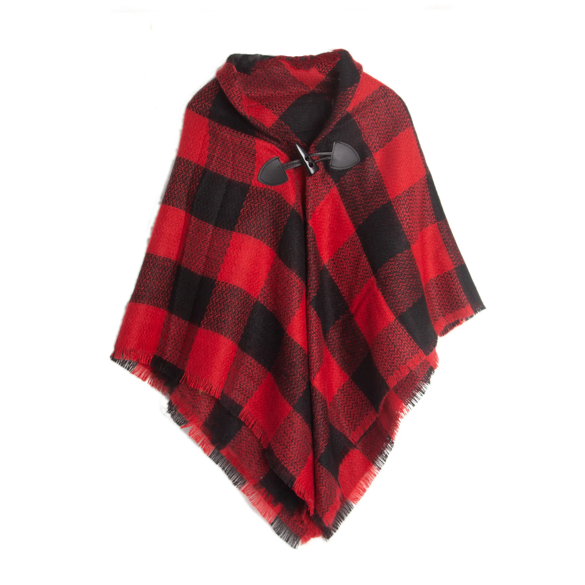 Girls Kids Tassel Plaid Wraps Scarf Fall Winter Knitted Warm Shawl Wraps Pullover Sweaters Child Horn Button Poncho Cloak Cape