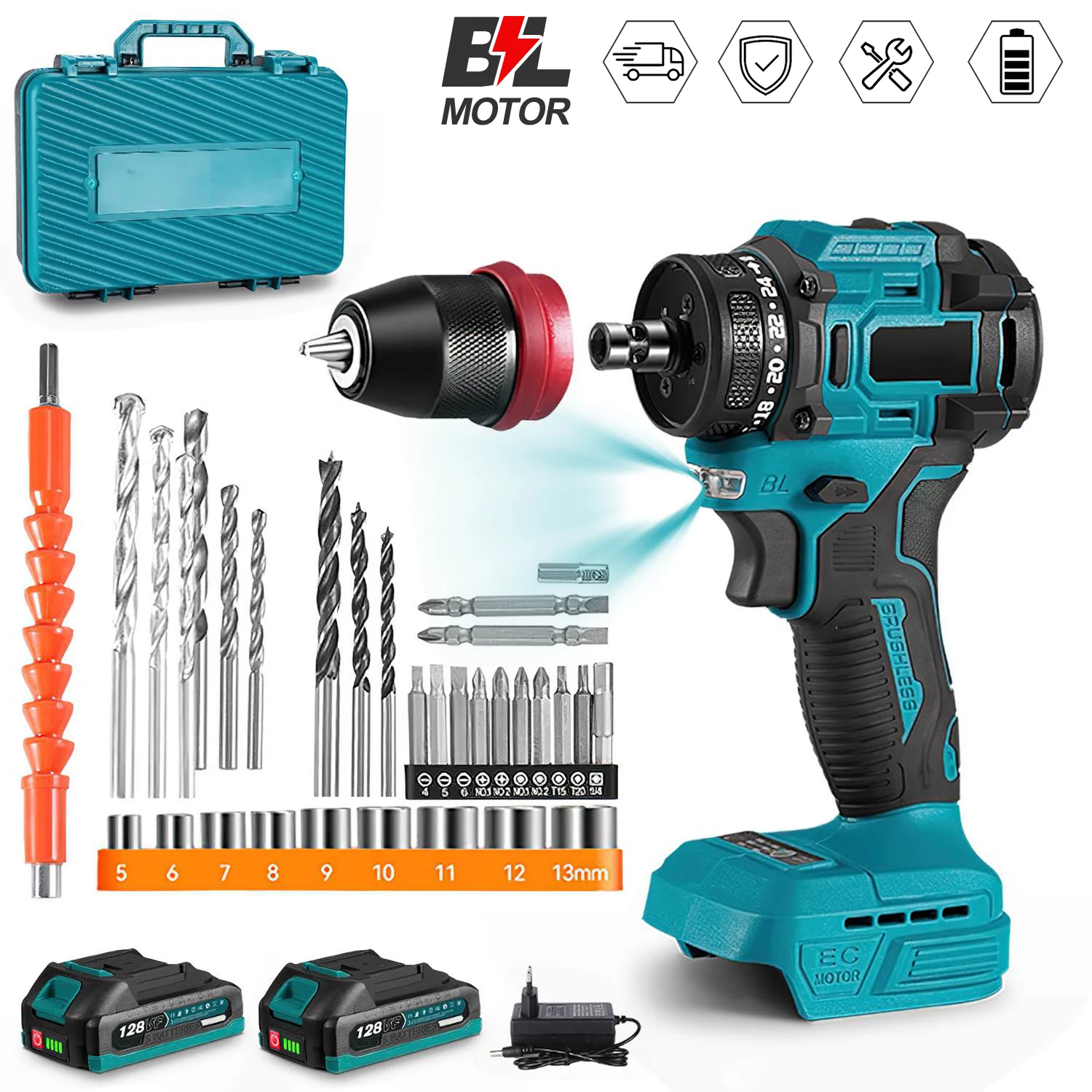 Perceuse à percussion sans fil multifonctionnelle 2 en 1, tournevis électrique sans balais, outil électrique pour batterie Makita 18V