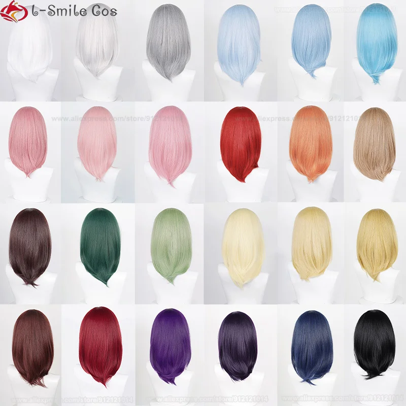 High Quality 40cm Multi Colors Women Anime Cosplay Wig With Bangs Anime Scalp Heat Resistant Synthetic Hair Halloween Party Wigs