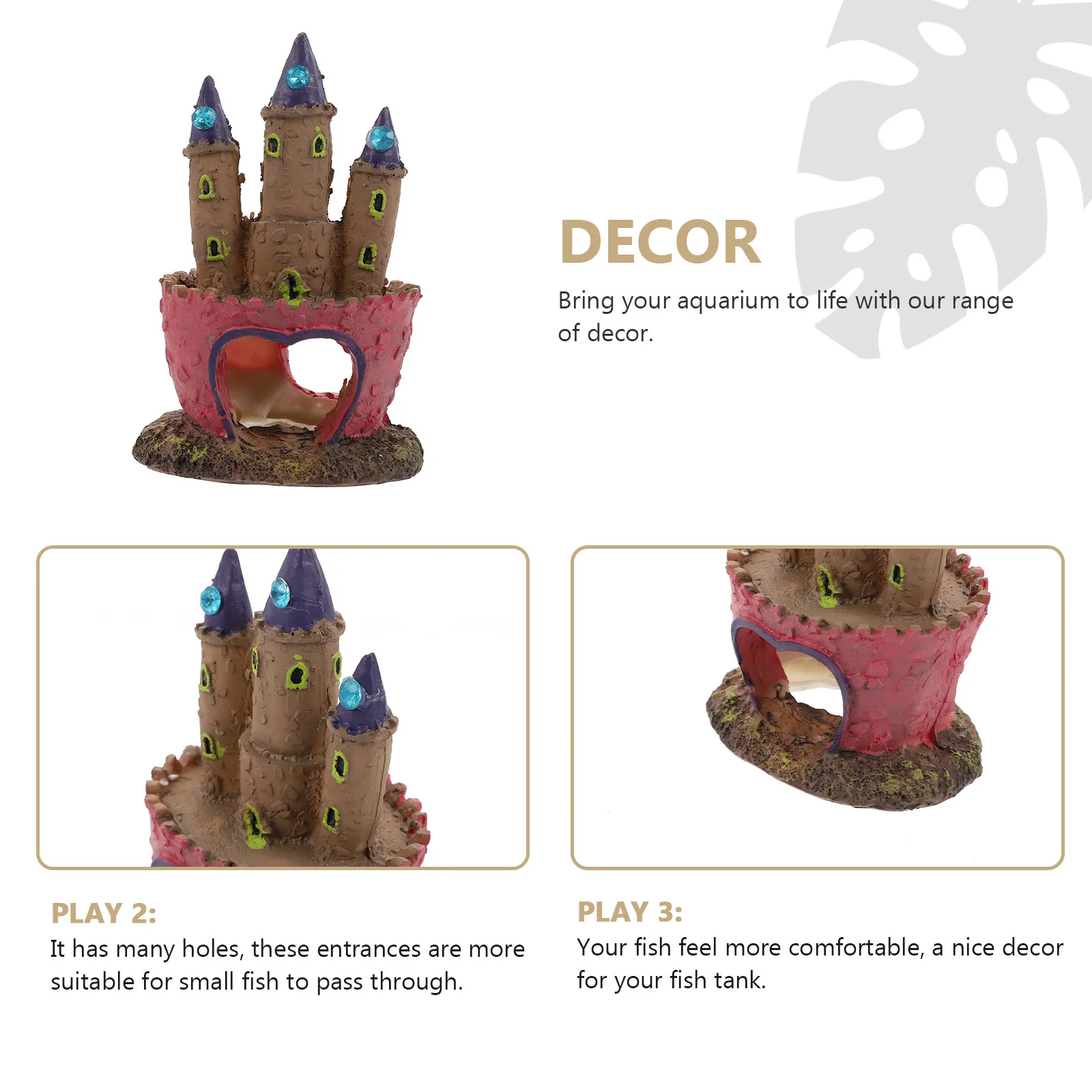 

1Pcs Castle Ornament Fish Tank Resin Decor Aquarium Cave Hideout for Freshwater Saltwater Habitat Simulation Landscape Accessory