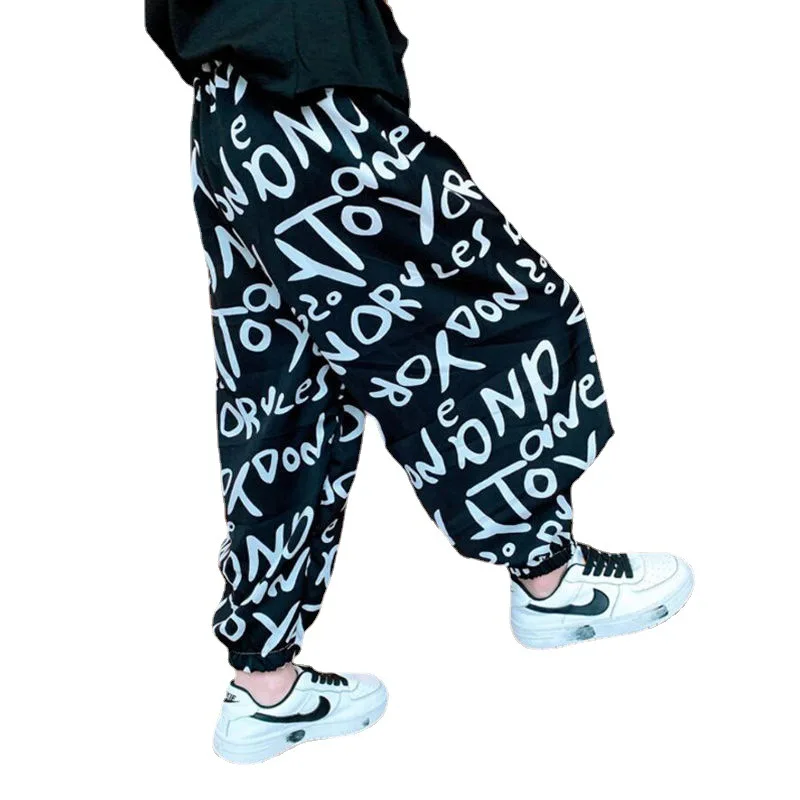 New Summer Child Clothes Girls Sweatpants Child Baby Letter Printed Bloomers Loose Ice Silk Trousers Pencil Pants 13 years