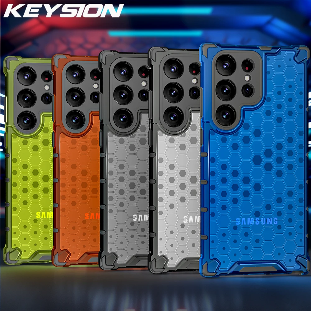 KEYSION Shockproof Case for Samsung S23 Ultra 5G S24 Plus S22+ S21 FE S20 Transparent Honeycomb Phone Cover for Galaxy Note 20