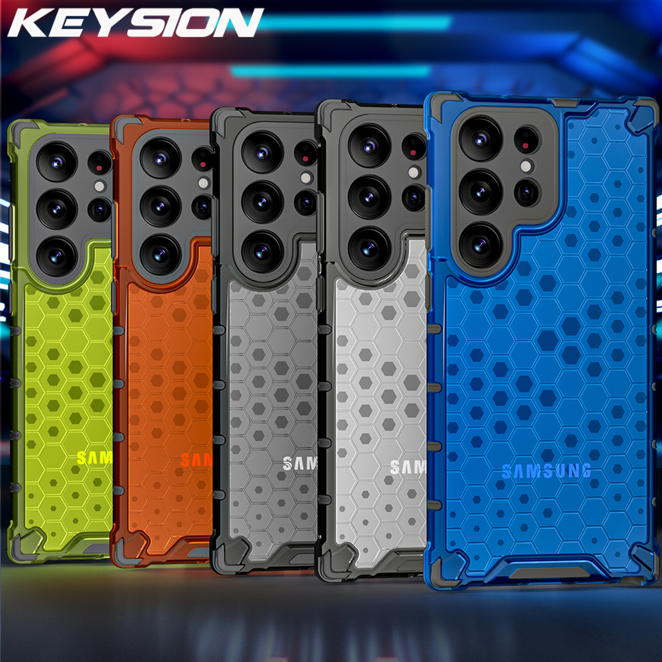  KEYSION Shockproof Case for Samsung S23 Ultra 5G S24 Plus S22+ S21 FE S20 Transparent Honeycomb Phone Cover for Galaxy Note 20 