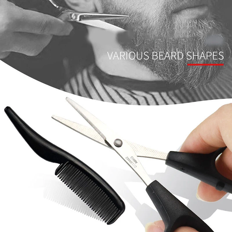 Mens Beard Mustache Comb Nose Ear Scissors Trimming Kit Household Mini Beard Scissors Set